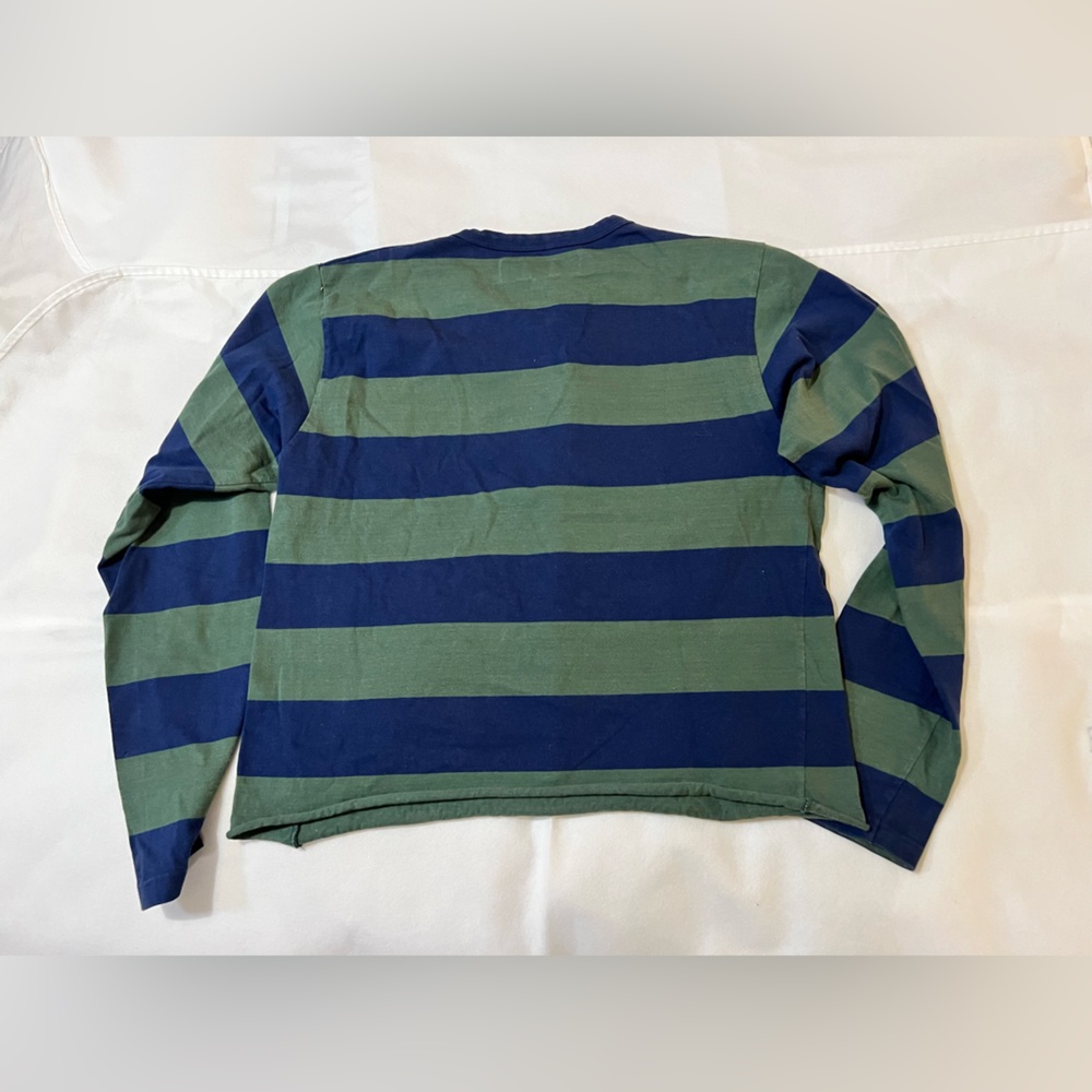 Long sleeve Mariniere sweatshirt green and blue striped French small - Picture 5 of 10
